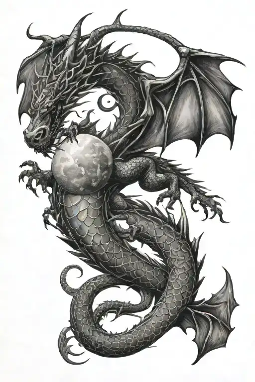 Dragon And Moon Phases Intertwined