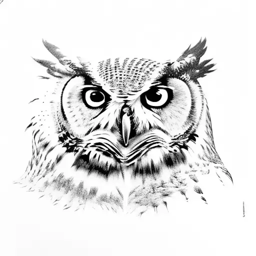 Great Horned Owl Bright Colored Eyes Forest In Background