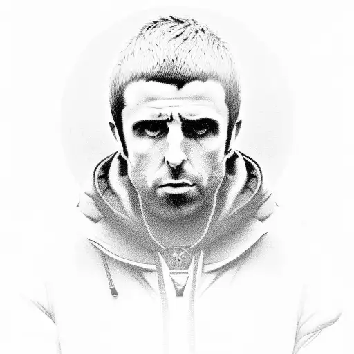 A Black And Grey Portrait Of Liam Gallagher From Oasis