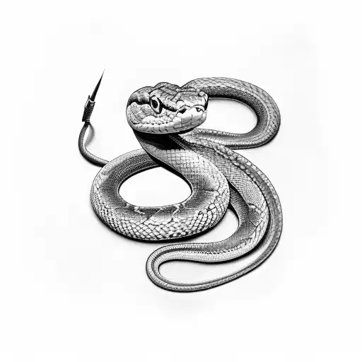 A Realistic Snake Coiling Around A Quill Pen And The Text 'Veritas Mortem Vincit'
