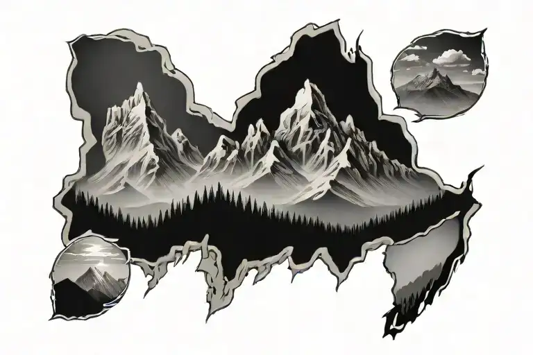 Landscape Mountain Range Five Peaks In A Row