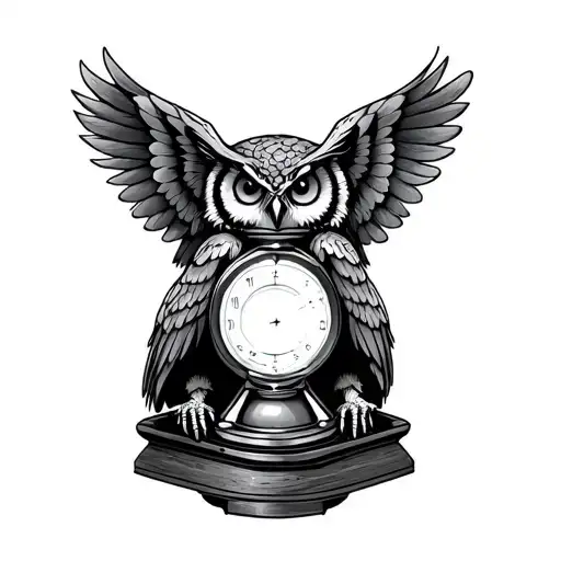 Owl Wings Open Protecting A Sand Timer