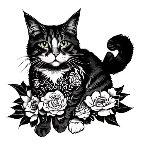 Cat Yakuza Sleeve Tattoo Traditional