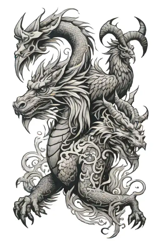 Dragon And Goat And Dog And Rooster