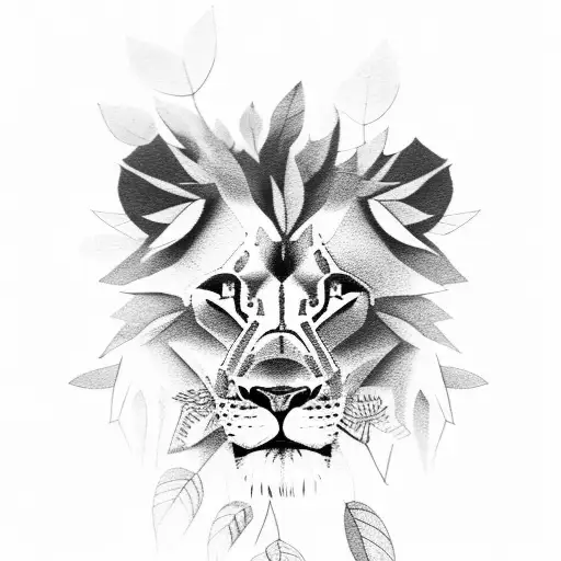 A Realistic Depiction Of A Lion Standing Tall Amidst A Forest Of Trees And Leaves