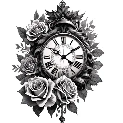 Roses And A Clock With The Lion Of Judah