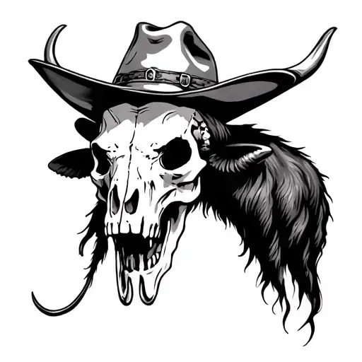 Buffalo Skull With Cowboy Hat