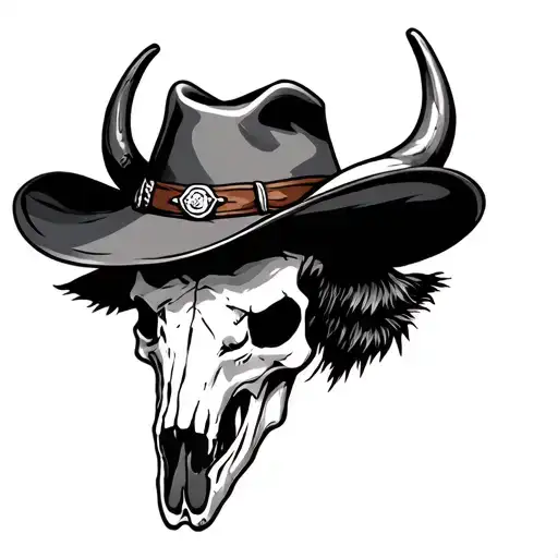 Buffalo Skull With Cowboy Hat