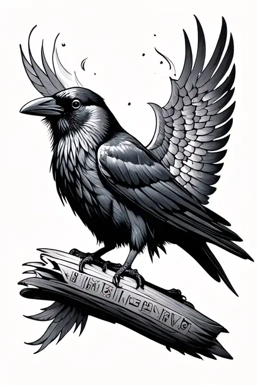 Icelandic Crow With Runes Engraved