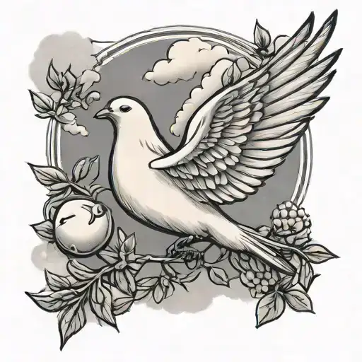 Dove Carrying An Olive Branch Clouds Surrounding
