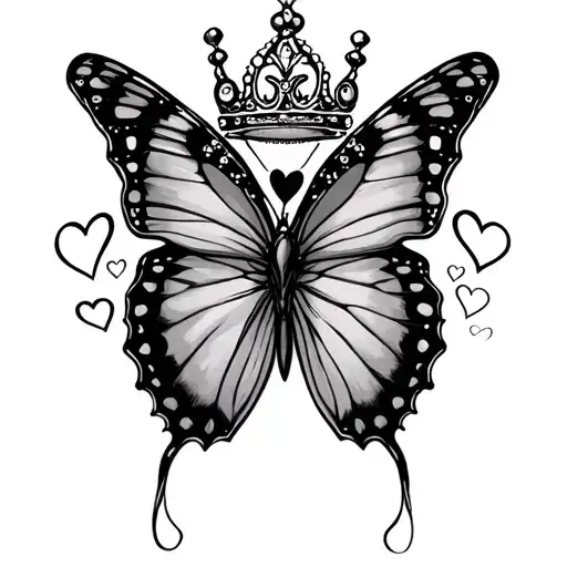 Butterfly With Crown And Hearts One Heart