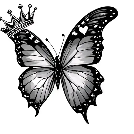 Butterfly With Crown And Hearts One Heart
