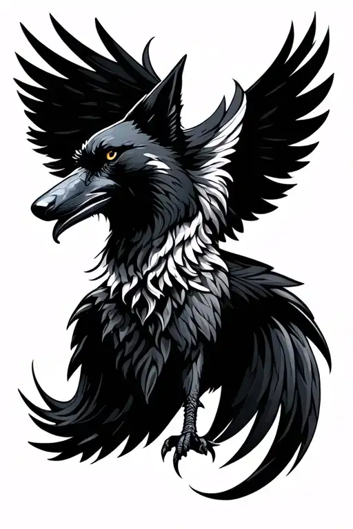 Raven And Wolf Emblem Intertwined Representing