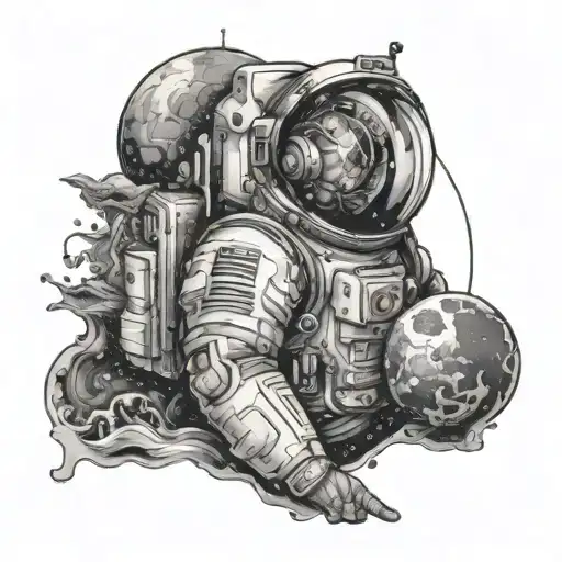 An Astronomer Half Body In The Sea And Half Body In Space With All The Backgrounds