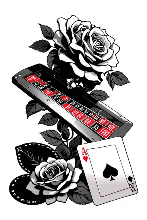 Roulette Table With Playing Cards And Roses