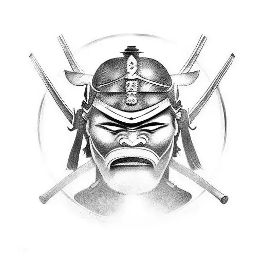 Combine The Image Of A Samurai Mask With The Symbolism Of Nsibidi To Create A Unique