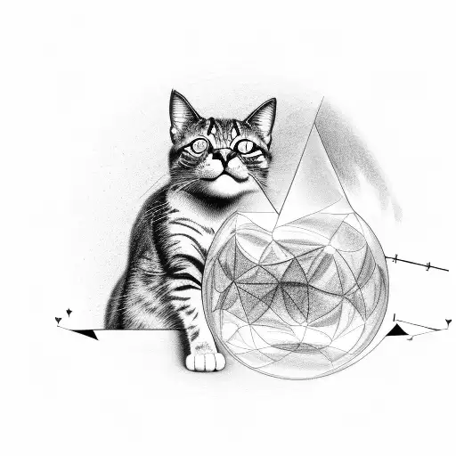A Black And Grey Sketch Of A Cat Exploring A Theoretical Physics Equation