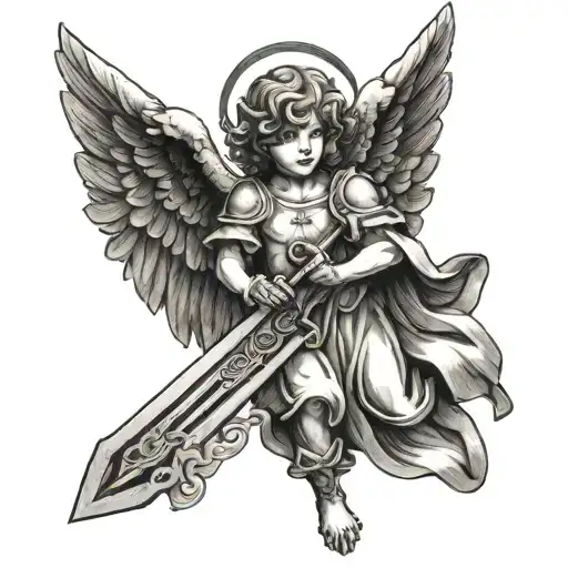 Old-style Angel Holding A Sword