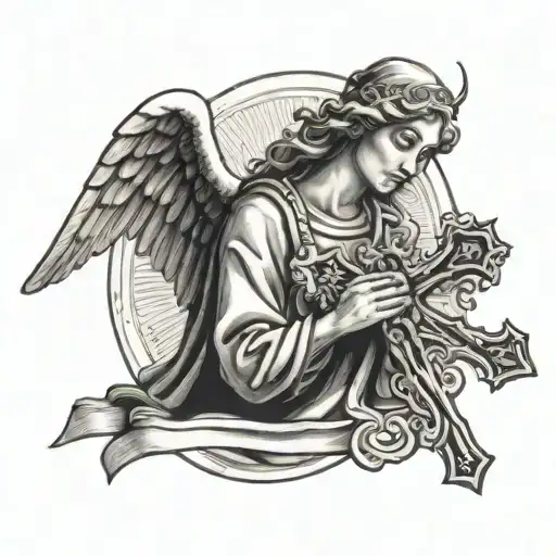 Old-style Angel Holding A Cross