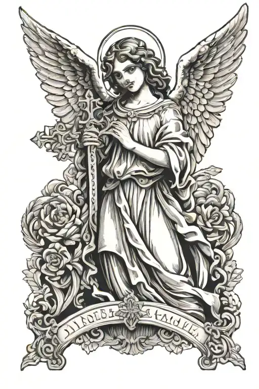 Old-style Angel Holding A Cross