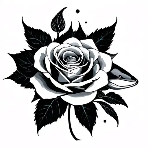 A Rose And A Very Simple Minimalist Dolphin