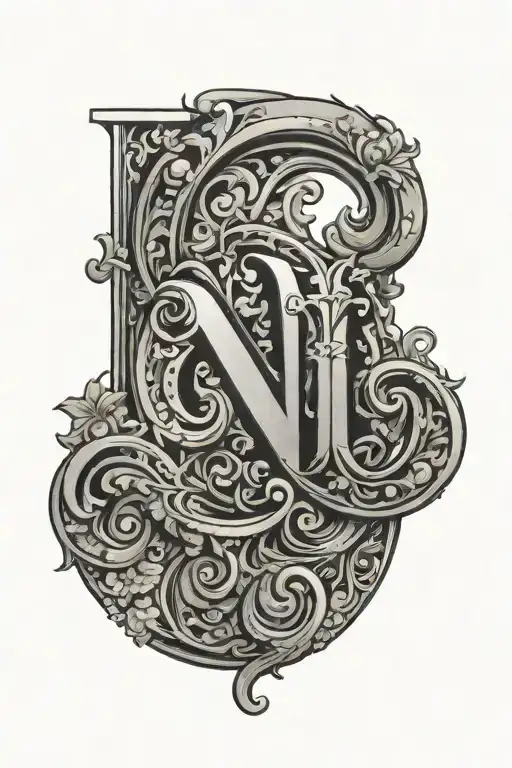 Ornate N Letter Together Round