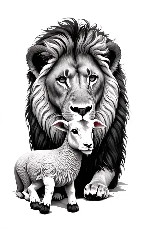 Lion And Lamb Peacefully Lying