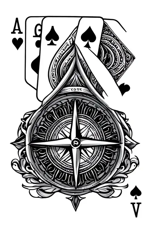 Filigrana With Compass And Poker Cards Arranged