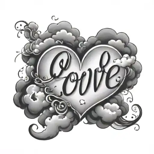 A Heart-shaped Cloud Formation With The Word 'Love' Written In Cursive