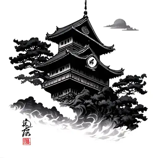 Japanese Tower In Fire