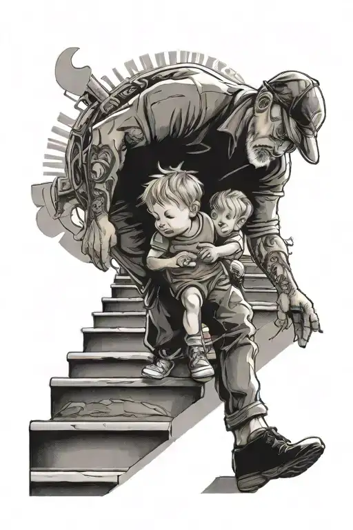 Sun Ray With Stair Case With Dad Holding A Little Kid