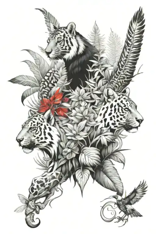 Jungle Forest Animals Black White Red