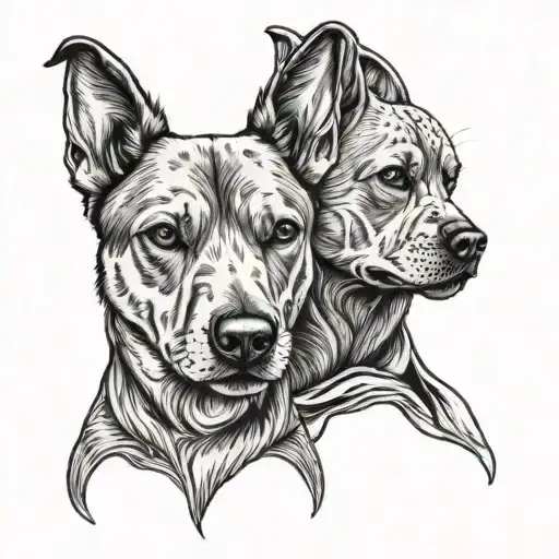 Two Opposite Dog Heads