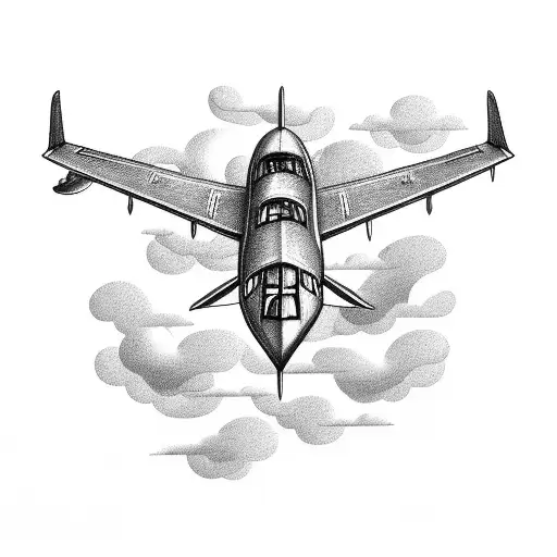 An Intricate Design Of An Airplane Soaring Through The Clouds