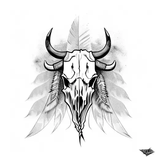 Bull Skull With Feathers