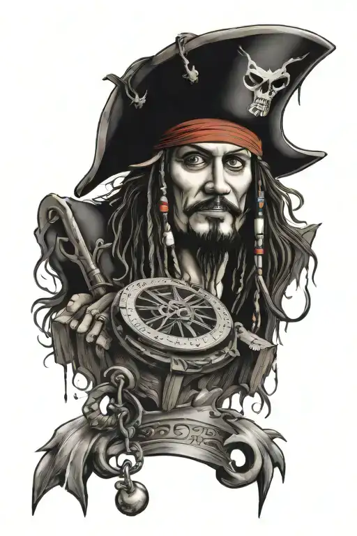 Jack Sparrow Compass And Davy Jones Chest With A Key