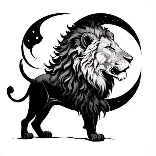 Lion And Moon Merging Together