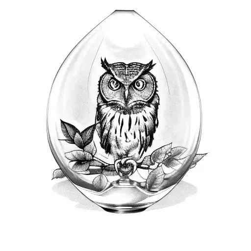 Leg Sleve With Screech Owl Perched On An Hourglass With Jungle Foliage And A Snake Hiding