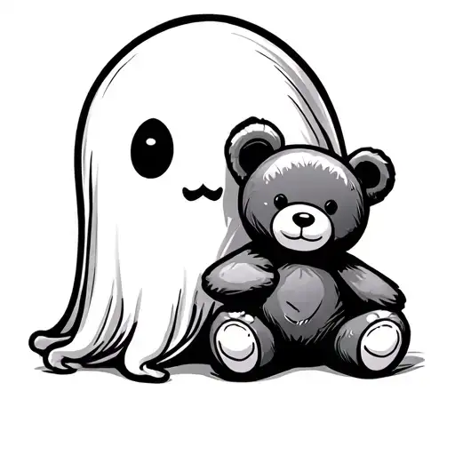 Cute Ghost Emoji Holding A Teddy Bear