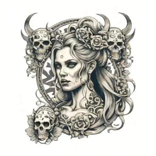 Hel Nordic Godess With Skulls Surrounded