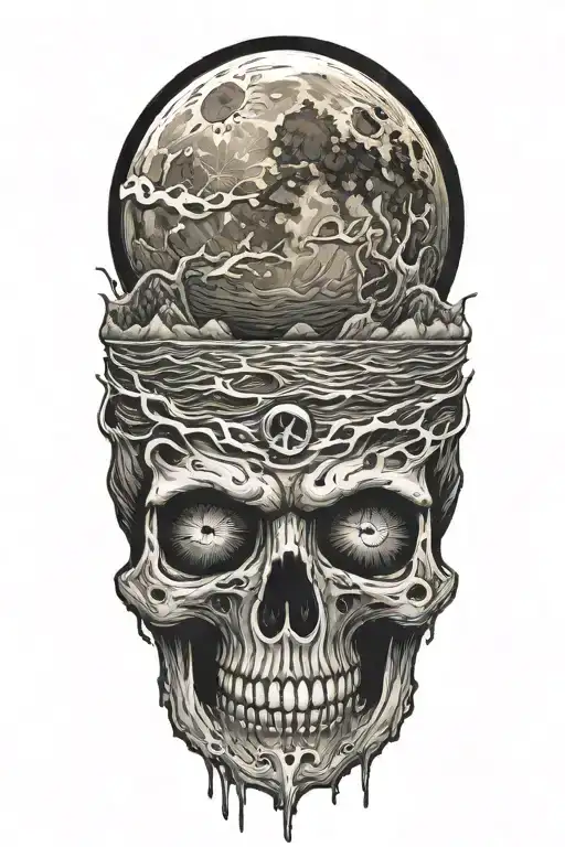 Full Moon With Skull Eyes In It Over The Ocean