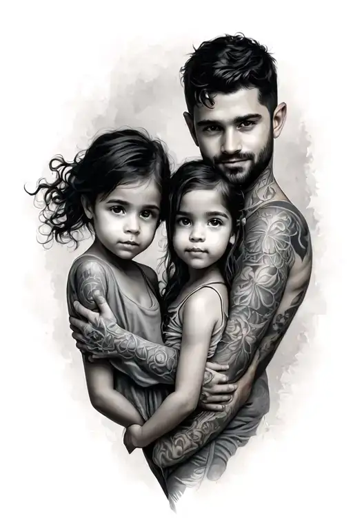 Father With 2 Children And 1 Daughter