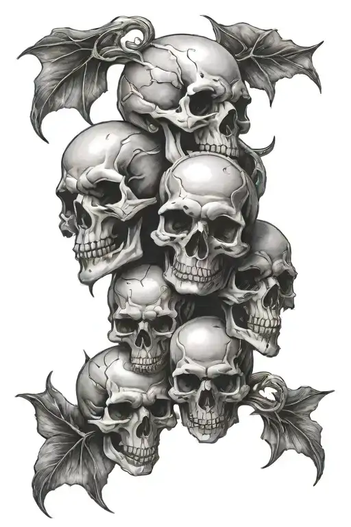 Evil Skulls Stacked On Each Other Facing Away From Each Other