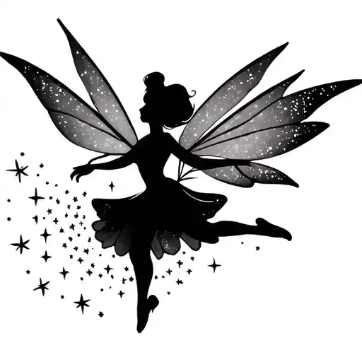 Tinker Bell Black Silhouette Curvy With Star Like Pixie Dust Trailing Behind While She Flies