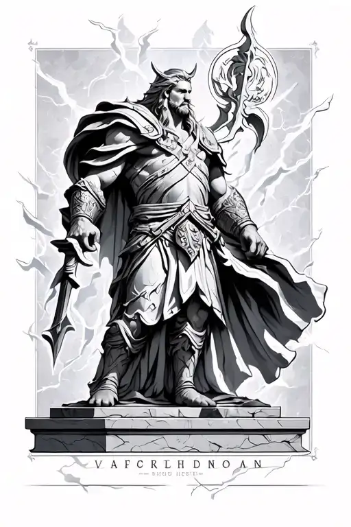 Norse Thor Marble Statue With Lightening