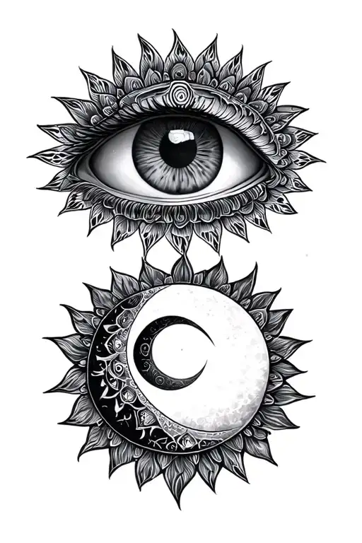 Eye With Mandala Sun And Moon