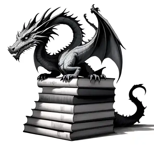 Dragon Guarding Stack Of 7 Books