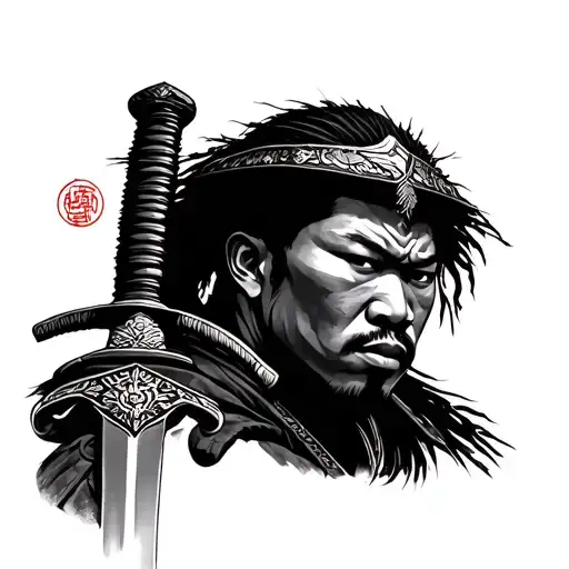 African American Samurai Portait With A Sword