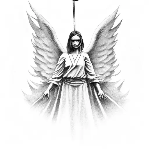 Angel Floating With Red Banner Across The Face