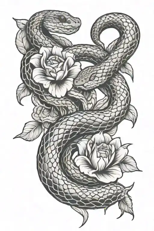 Snake Intertwined Flowers Intertwined